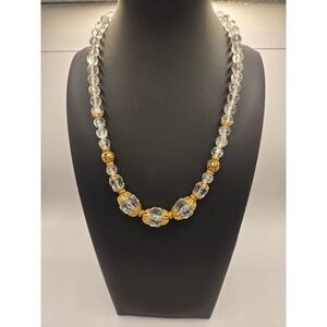1928 Jewelry Co Vintage Gold Tone Filigree Clear Faceted Bead Necklace 16-19in